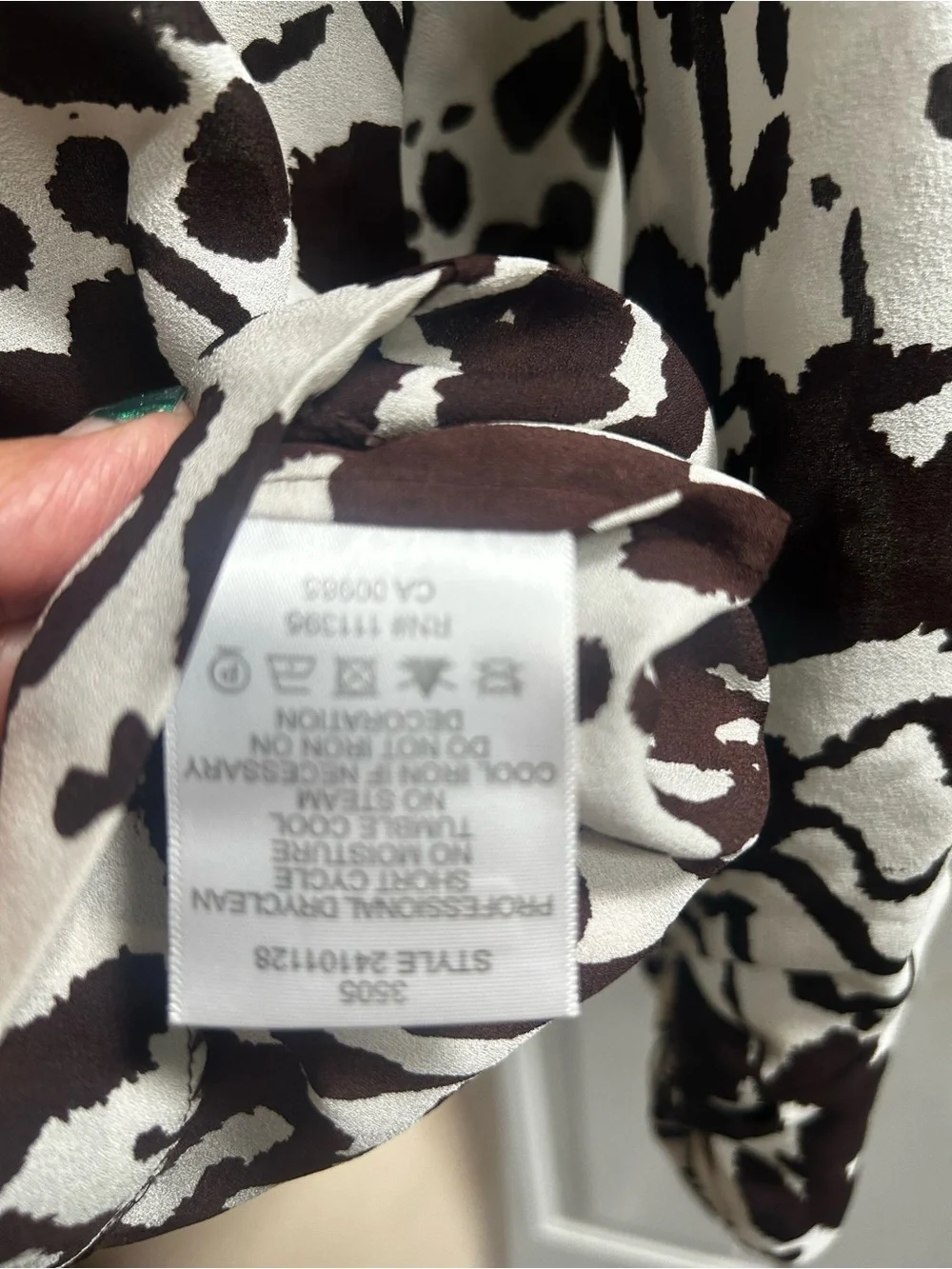 Tory Burch Silk Cream and Dark Brown Abstract Long-Sleeve Tunic Blouse Sz M